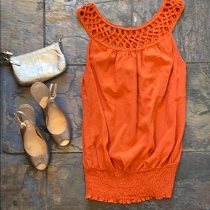Karen Kane Orange Silk Top